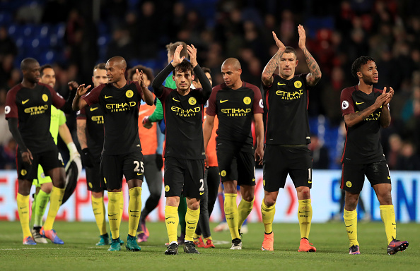 Manchester City player react after the final whistle during the Premier League match at Selhurst Park, London. (Photo by John Walton/PA Images via Getty Images)